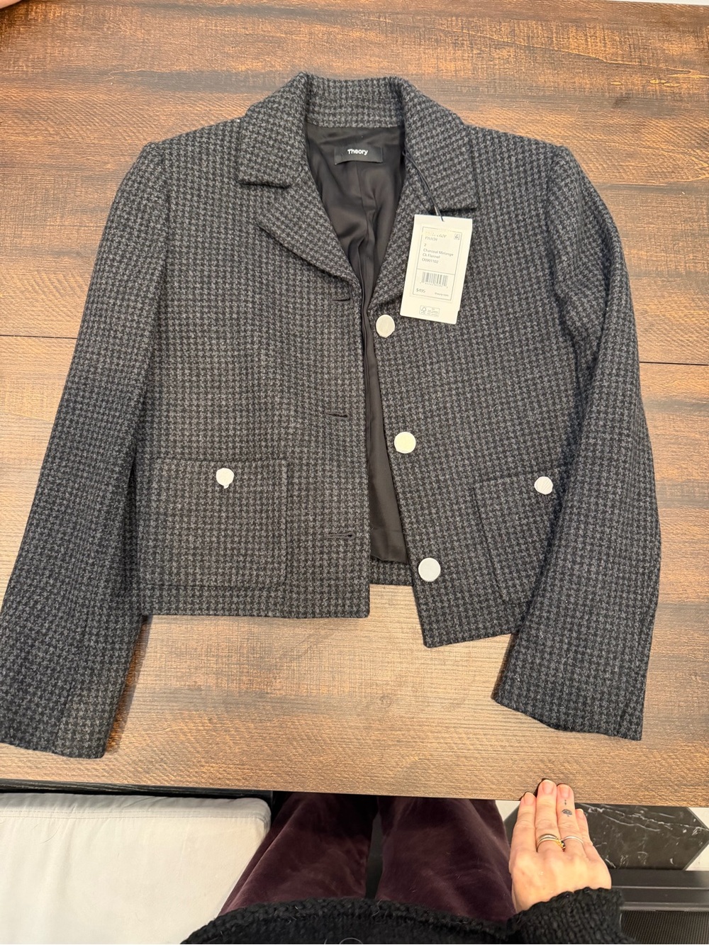 Theory Cropped Houndstooth Blazer - Black & Gray